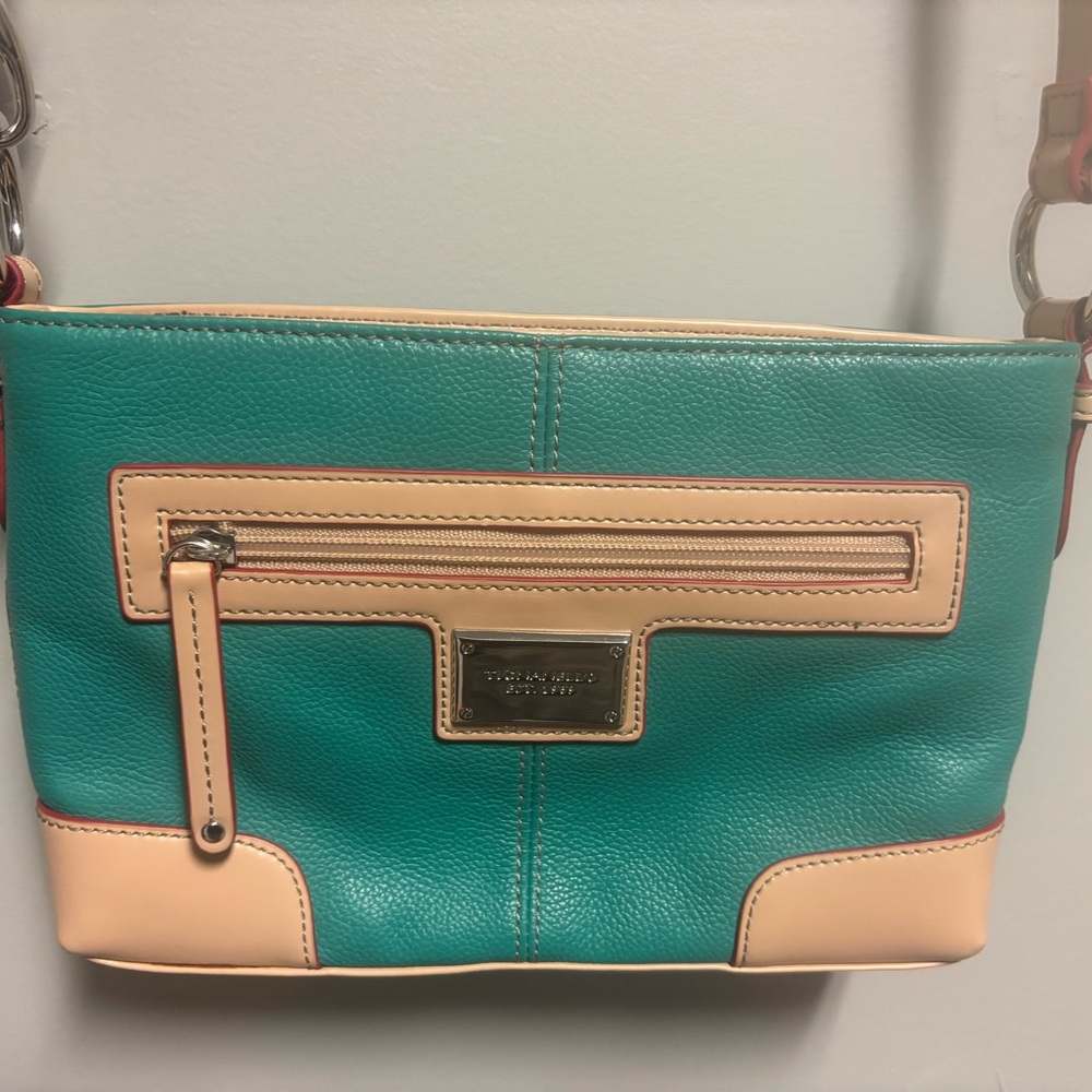 Tignanello Turquoise and Cream Crossbody Bag with Structured Design